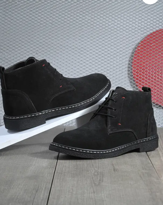 Layasa  Mid-Top Solid Suede Desert Boots For Men  (Black , 7)